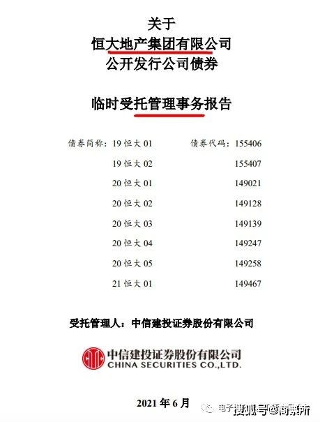 中信建投受托报告评估恒大债券信用等级与事件影响